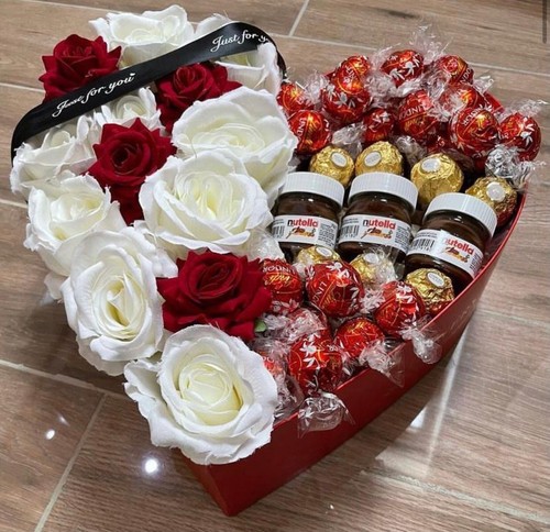 Red white rose - large, heart